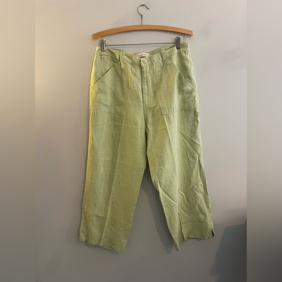 Linden Hill Light Green 100% Linen Wide Leg Cropped Pants - Picture 1 of 4
